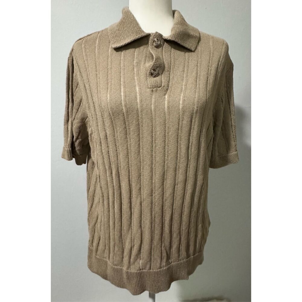 Zara cable knit ribbed polo shirt L
